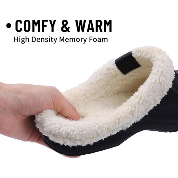 Women Black/White Clogs Waterproof Winter Fuzzy Slippers Classic Fur Lined - Picture 4 of 6